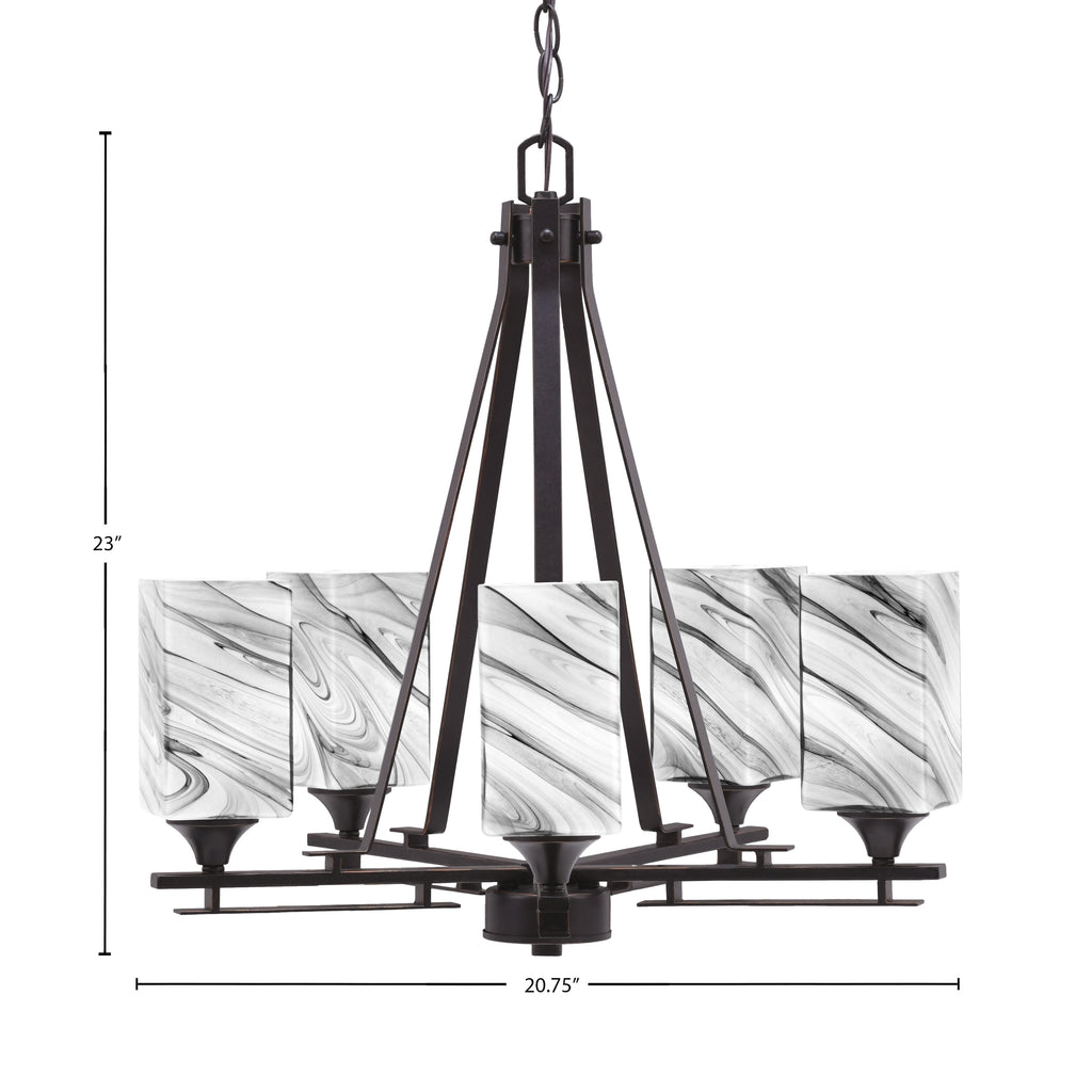 Uptowne Five Light Chandelier in Dark Granite with 3.5" Square Onyx Swirl Shade