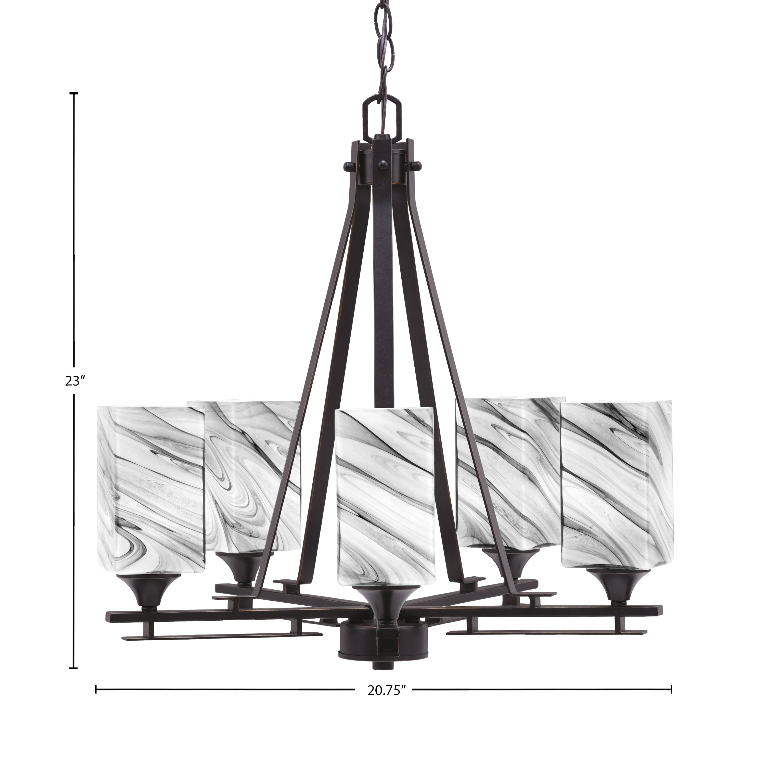 Uptowne Five Light Chandelier in Dark Granite with 3.5" Square Onyx Swirl Shade