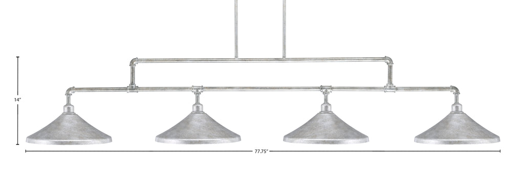 Vintage Four Light Bar in Aged Silver with 14" Aged Silver Cone Metal Shade Shade