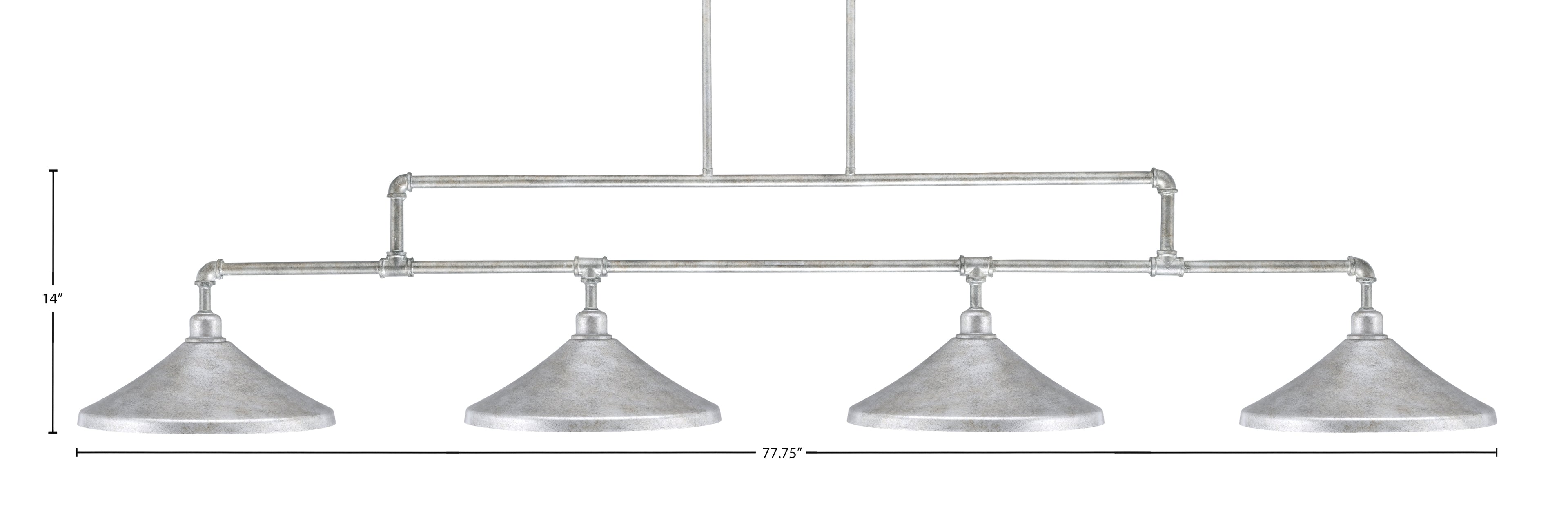 Vintage Four Light Bar in Aged Silver with 14" Aged Silver Cone Metal Shade Shade