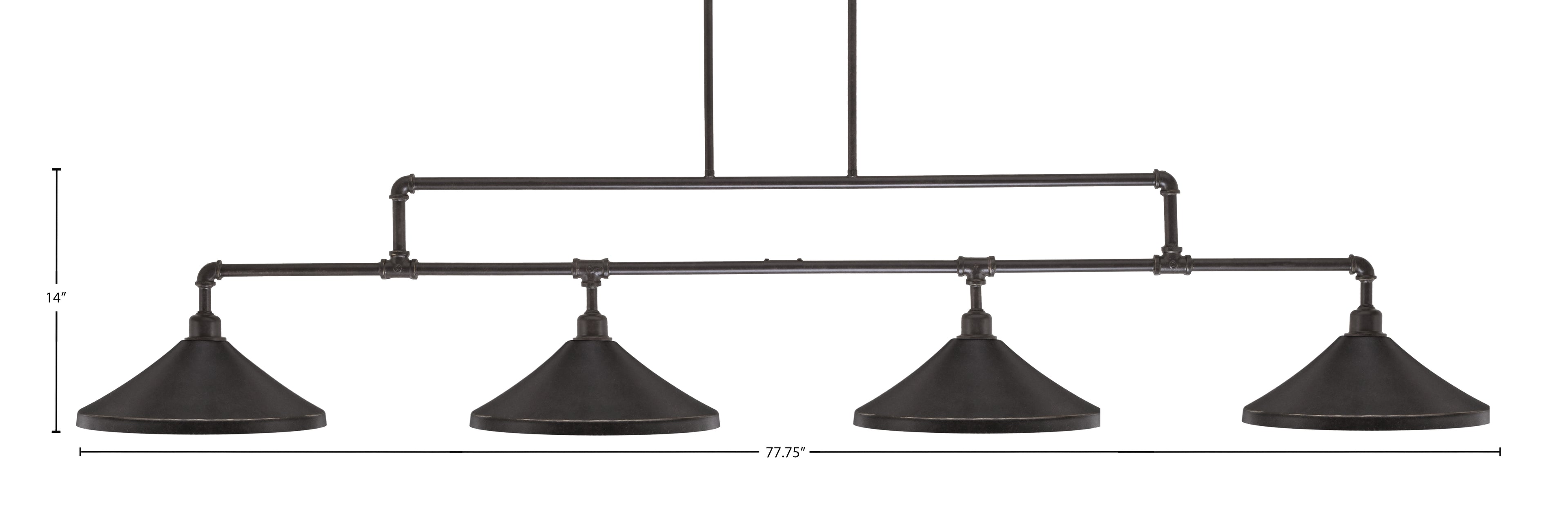 Vintage Four Light Bar in Dark Granite with 14" Dark Granite Cone Metal Shade Shade