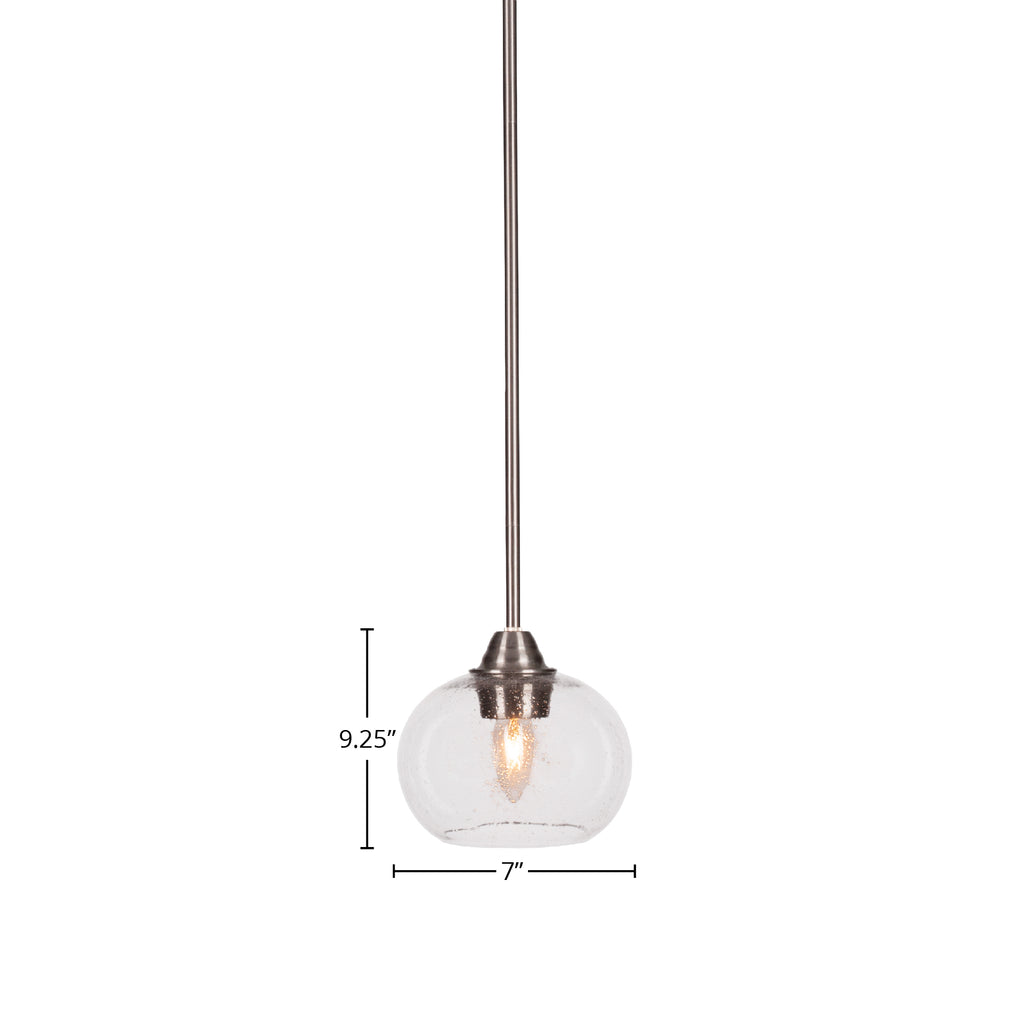 Paramount One Light Mini Pendant in Brushed Nickel with 7" Clear Bubble Shade