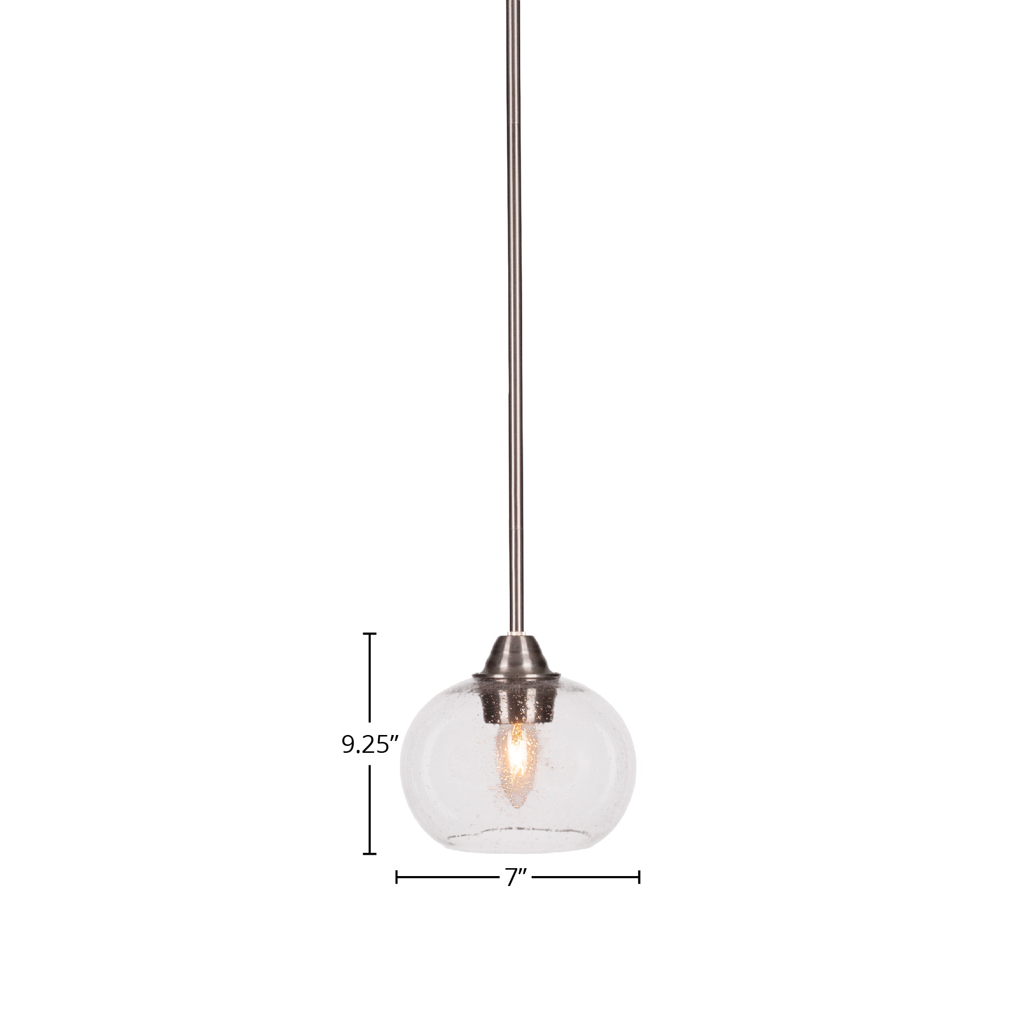 Paramount One Light Mini Pendant in Brushed Nickel with 7" Clear Bubble Shade