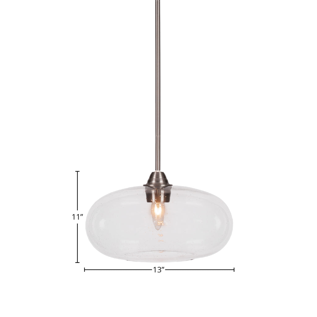 Paramount One Light Pendant in Brushed Nickel with 13" Clear Bubble Shade