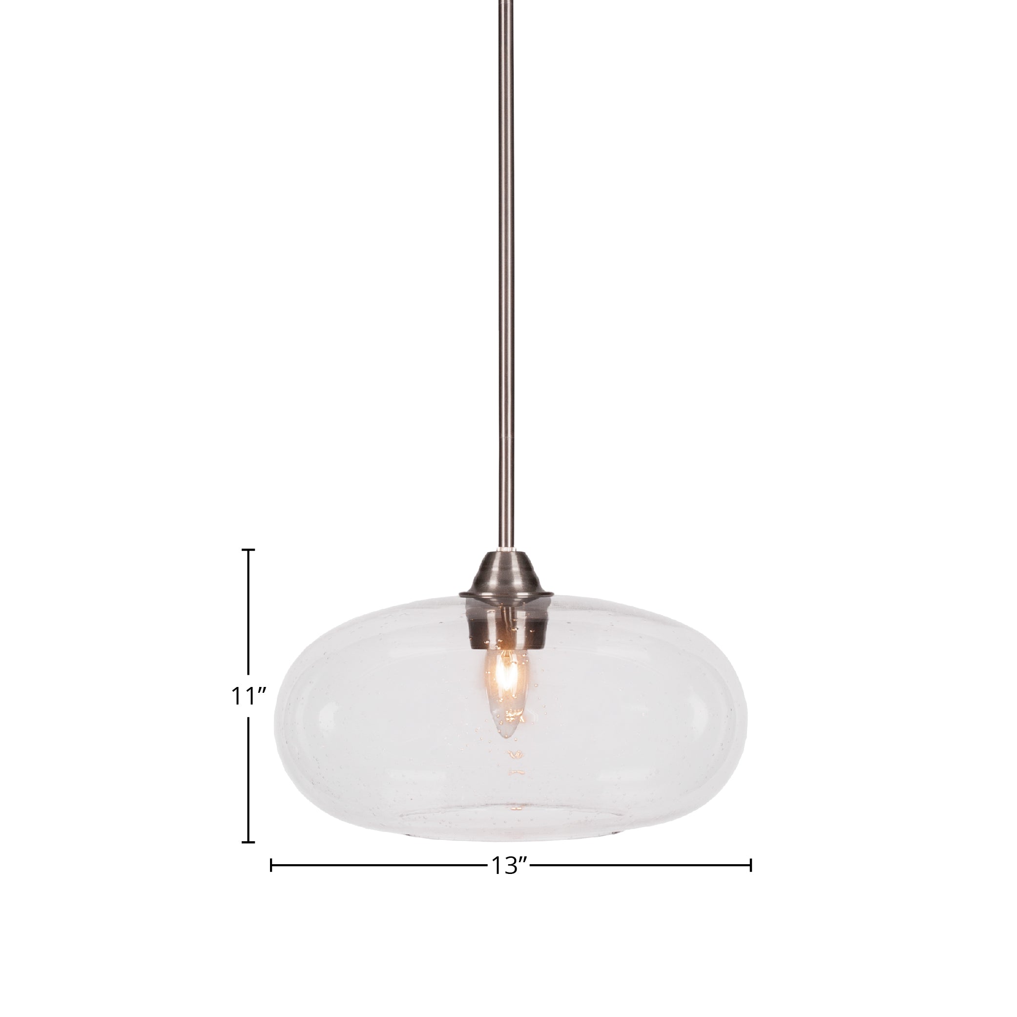 Paramount One Light Pendant in Brushed Nickel with 13" Clear Bubble Shade