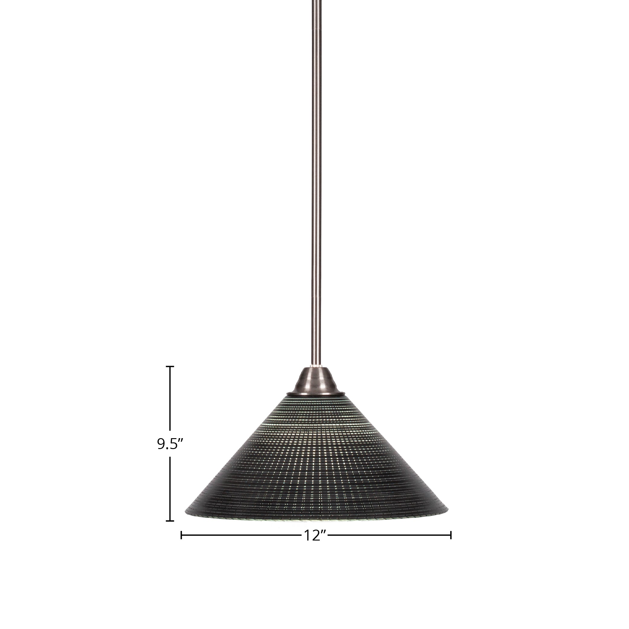 Paramount One Light Pendant in Brushed Nickel with 12" Black Matrix Shade