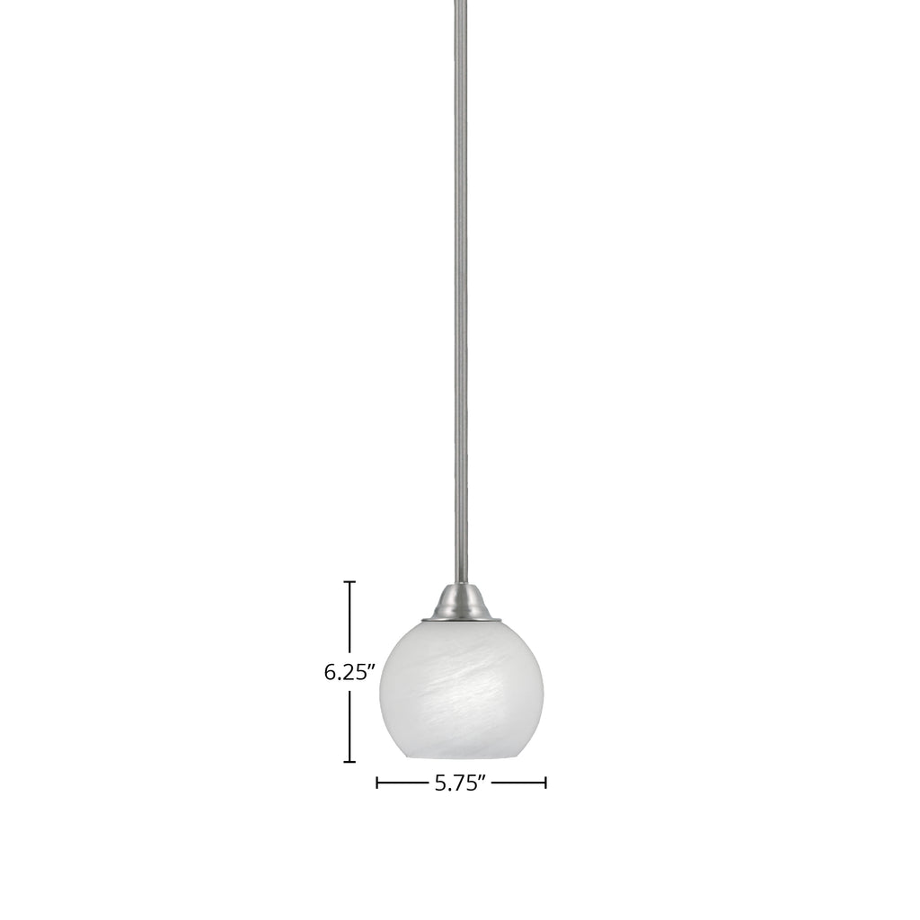 Paramount One Light Mini Pendant in Brushed Nickel with 5.75" White Marble Shade