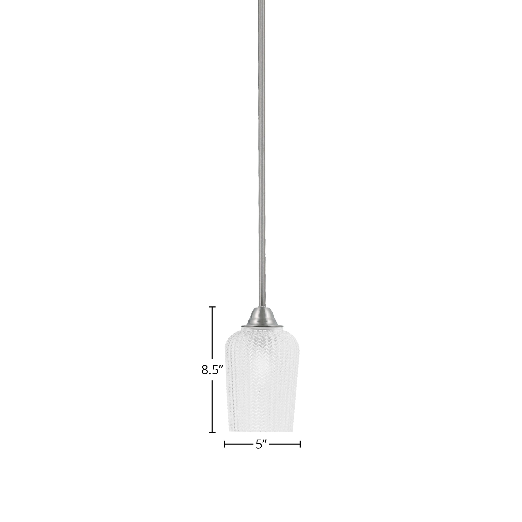 Paramount One Light Mini Pendant in Brushed Nickel with 5" Clear Textured Shade