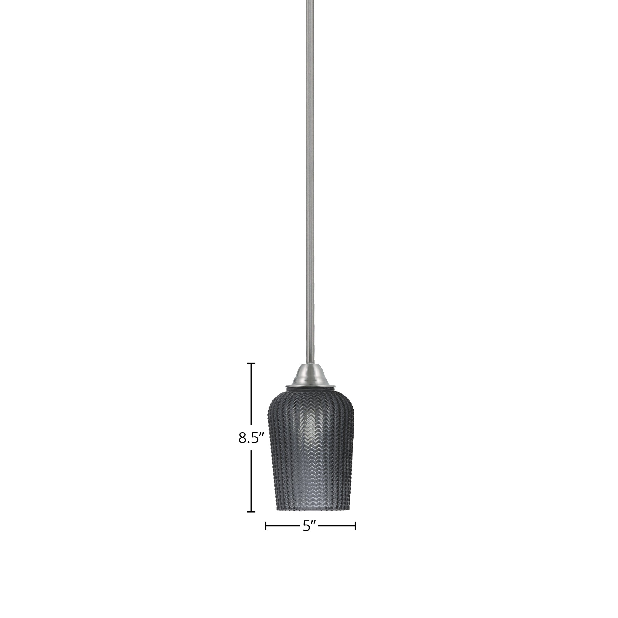 Paramount One Light Mini Pendant in Brushed Nickel with 5" Smoke Textured Shade