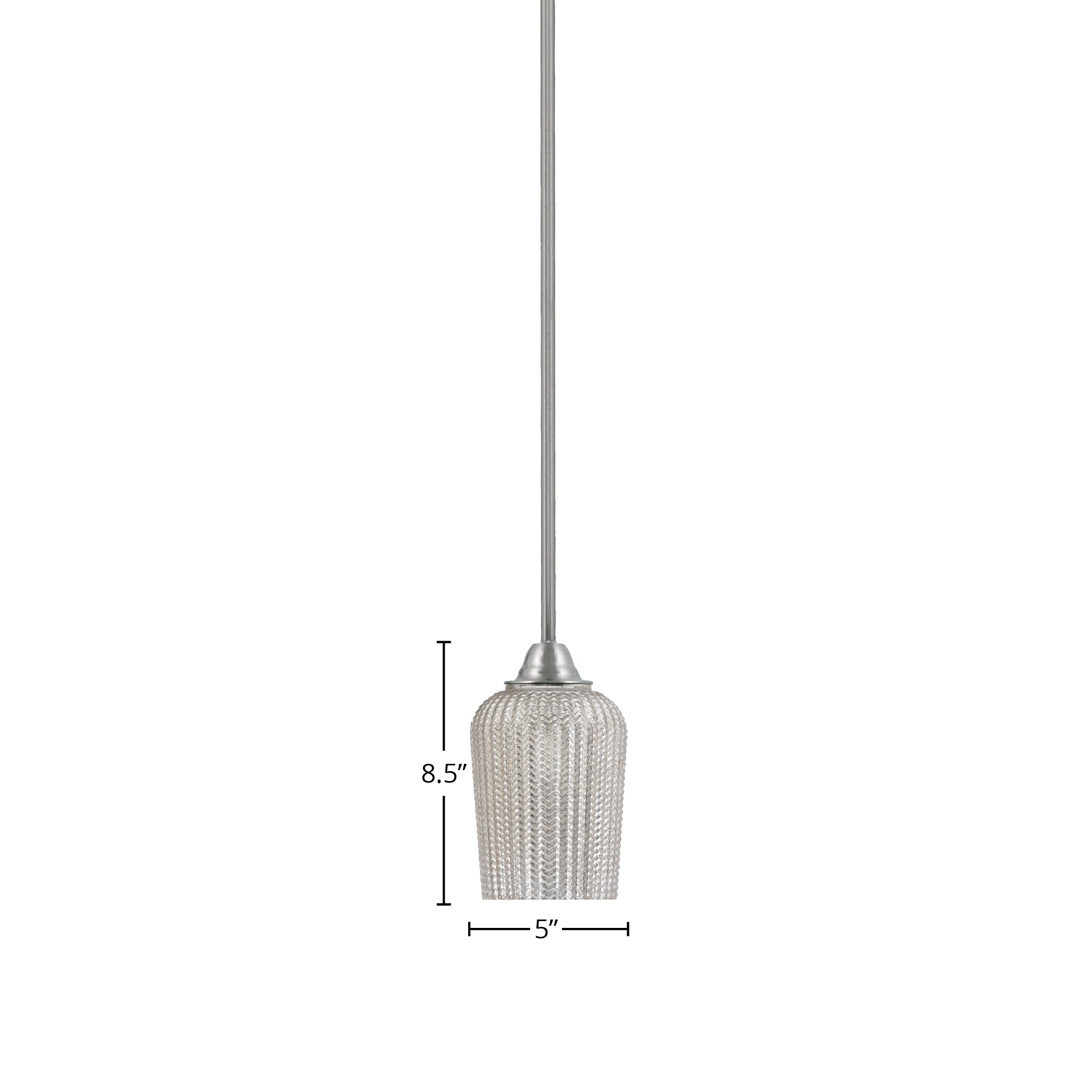 Paramount One Light Mini Pendant in Brushed Nickel with 5" Silver Textured Shade