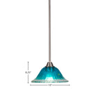 Paramount One Light Mini Pendant in Brushed Nickel with 10" Teal Crystal Shade