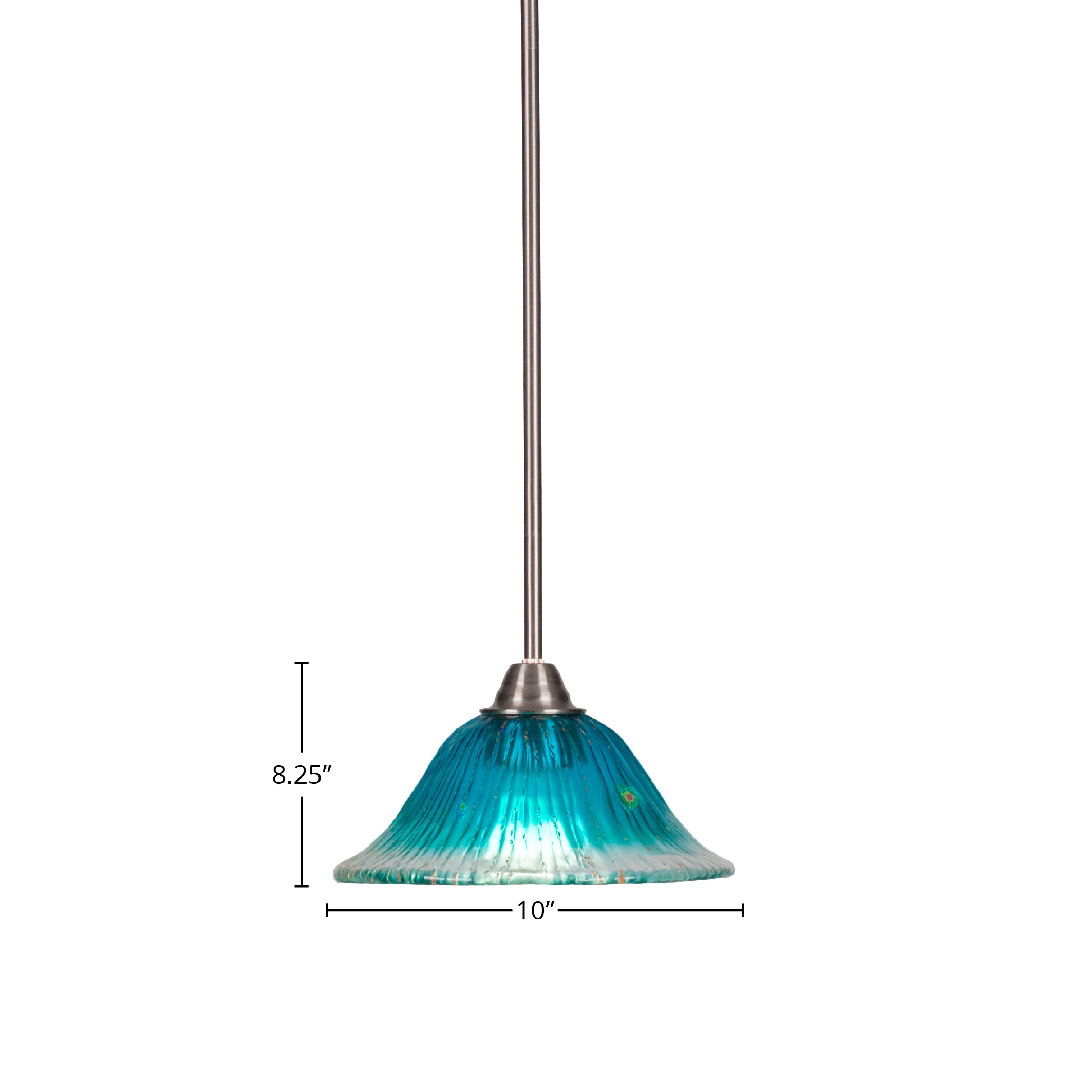 Paramount One Light Mini Pendant in Brushed Nickel with 10" Teal Crystal Shade