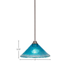 Paramount One Light Pendant in Brushed Nickel with 12" Teal Crystal Shade