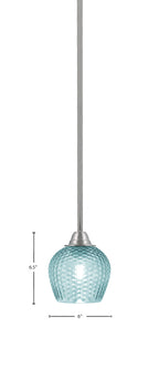 Paramount One Light Mini Pendant in Brushed Nickel with Turquoise Textured Shade