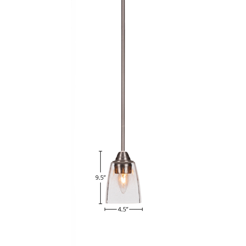 Paramount One Light Mini Pendant in Brushed Nickel with 4.5" Square Clear Bubble Shade