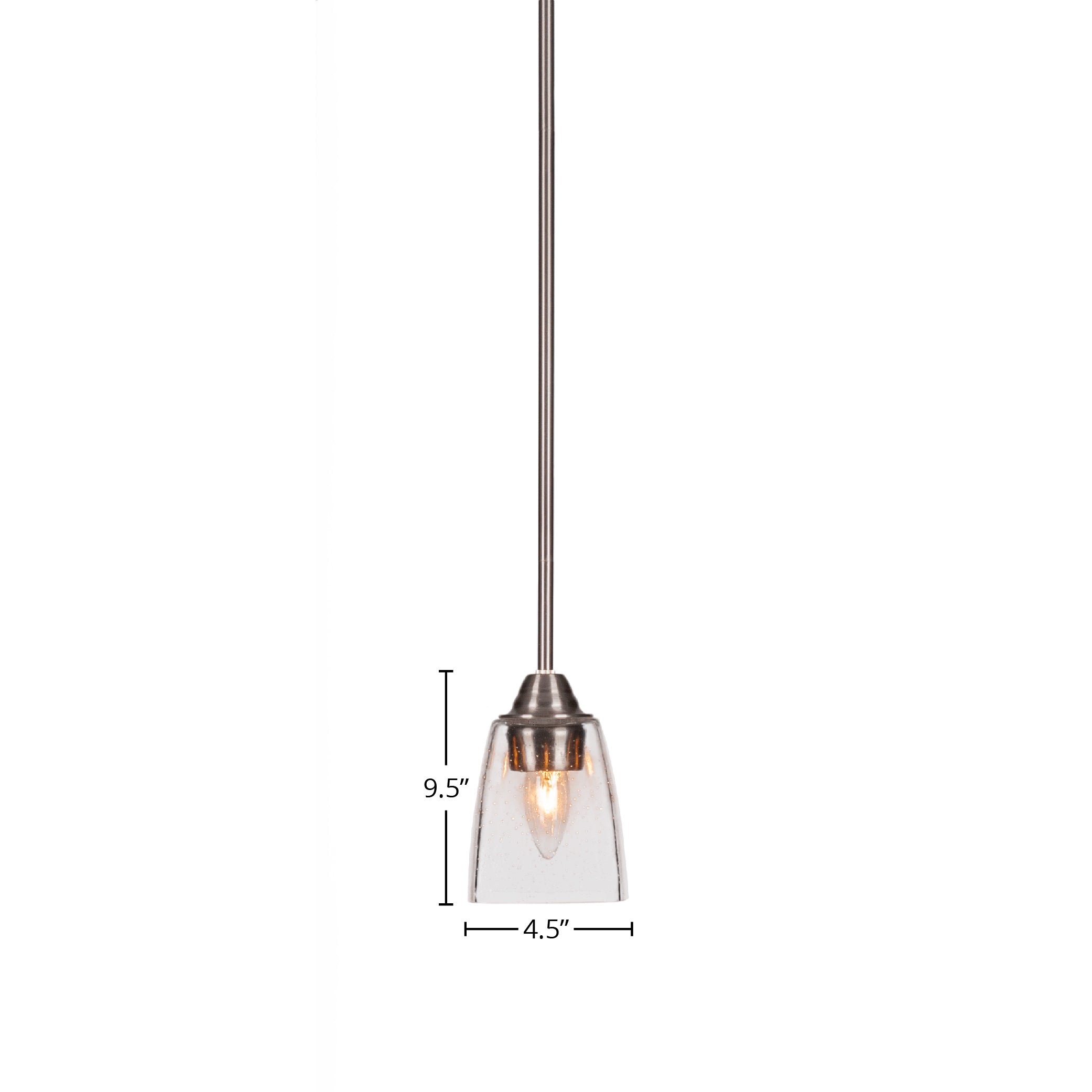 Paramount One Light Mini Pendant in Brushed Nickel with 4.5" Square Clear Bubble Shade