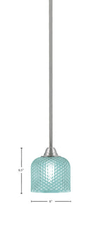 Paramount One Light Mini Pendant in Brushed Nickel with Turquoise Textured Shade