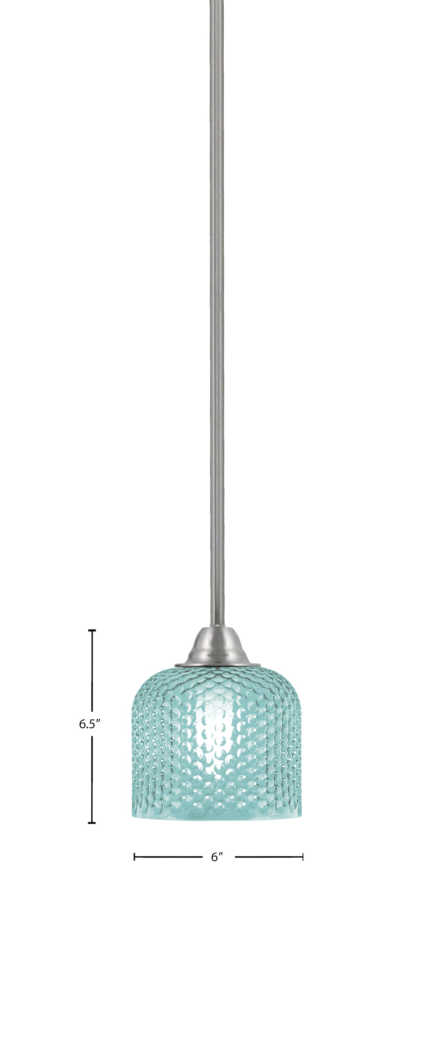 Paramount One Light Mini Pendant in Brushed Nickel with Turquoise Textured Shade
