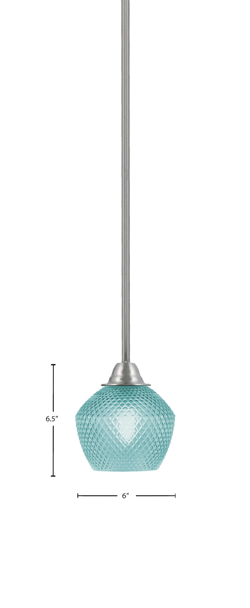 Paramount One Light Mini Pendant in Brushed Nickel with Turquoise Textured Shade