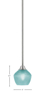 Paramount One Light Mini Pendant in Brushed Nickel with Turquoise Textured Shade