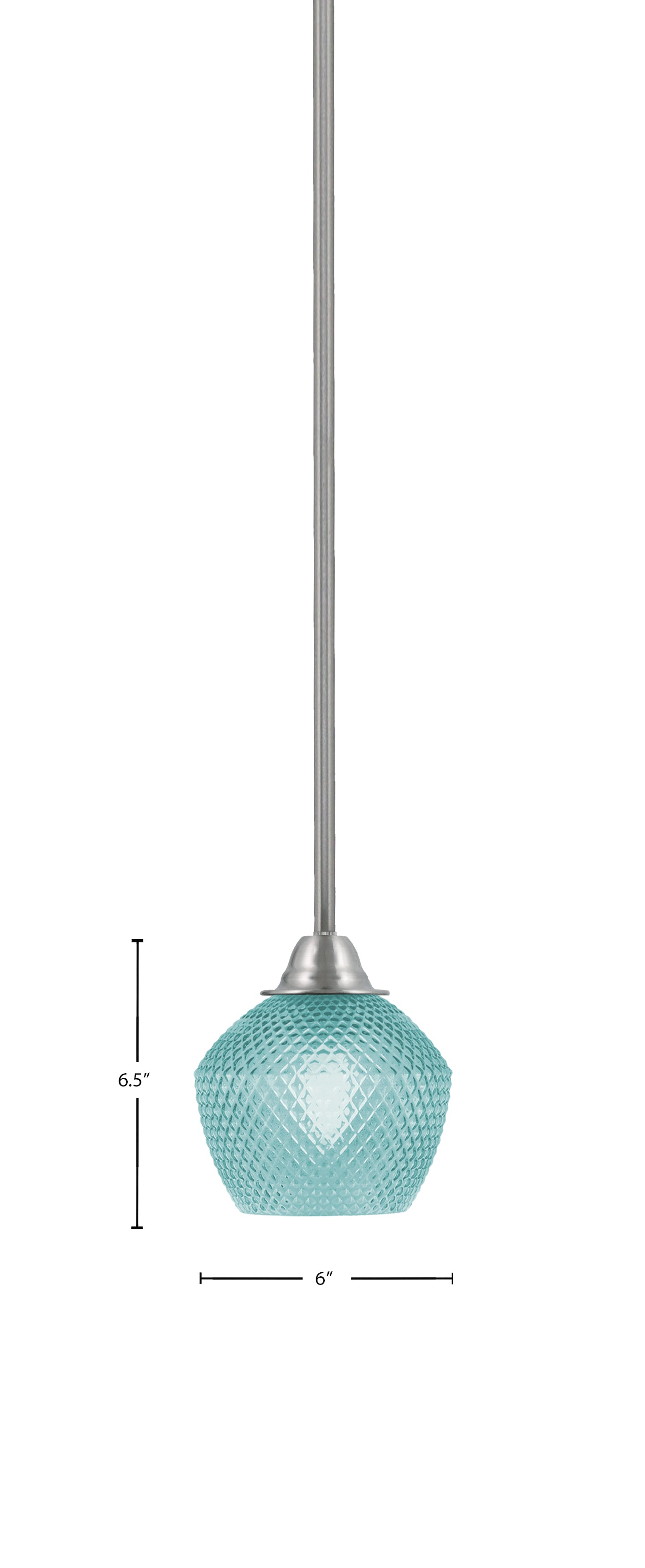 Paramount One Light Mini Pendant in Brushed Nickel with Turquoise Textured Shade