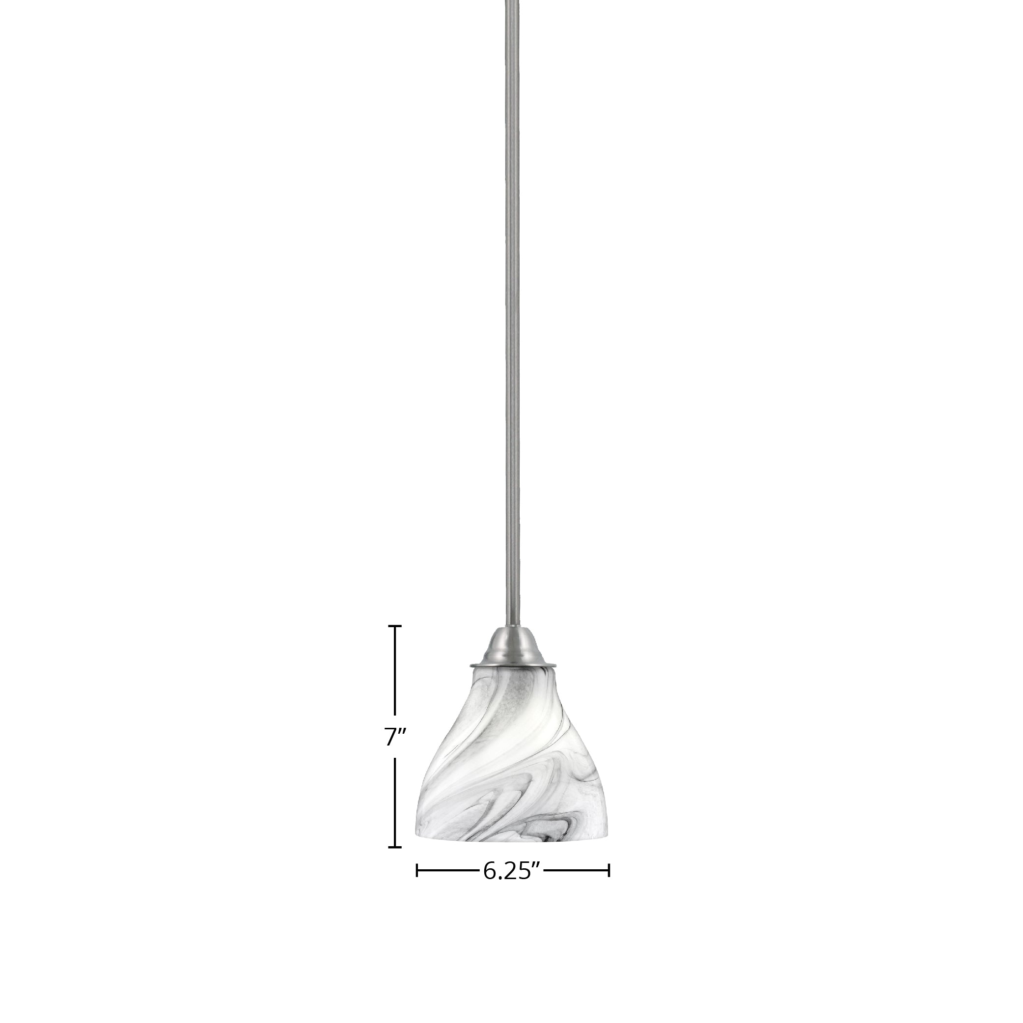 Paramount One Light Mini Pendant in Brushed Nickel with 6.25" Onyx Swirl Shade