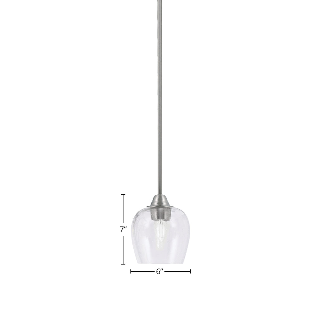 Paramount One Light Mini Pendant in Brushed Nickel with 6" Clear Bubble Shade