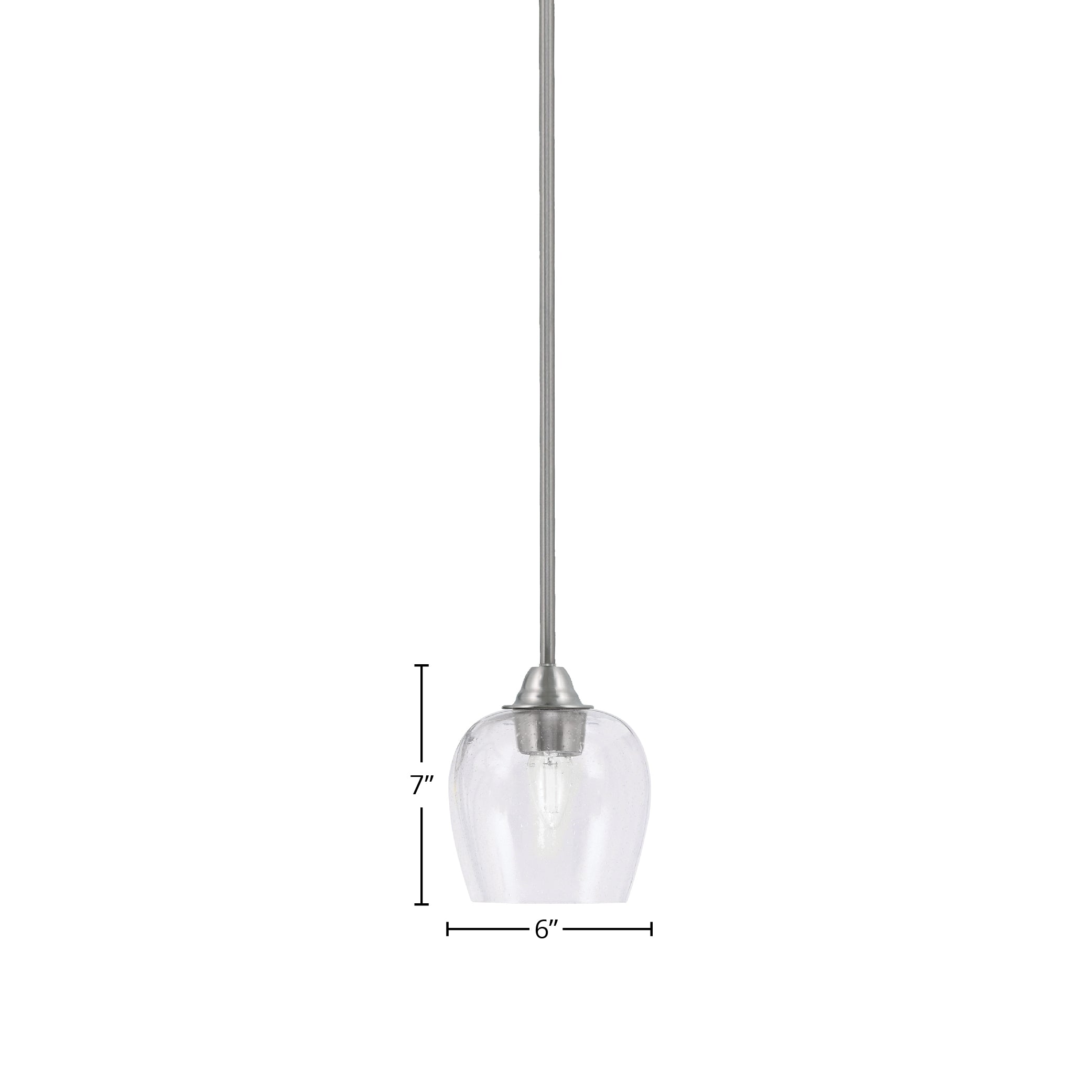 Paramount One Light Mini Pendant in Brushed Nickel with 6" Clear Bubble Shade
