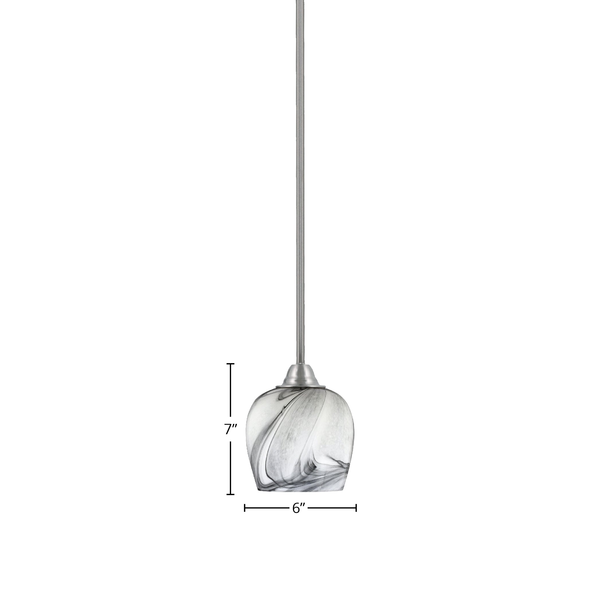 Paramount One Light Mini Pendant in Brushed Nickel with 6" Onyx Swirl Shade