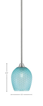Paramount One Light Mini Pendant in Brushed Nickel with Turquoise Textured Shade