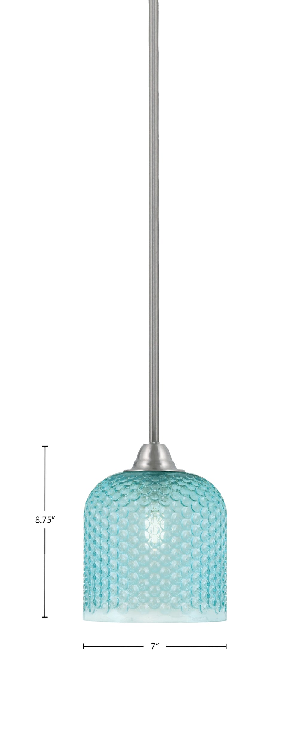 Paramount One Light Mini Pendant in Brushed Nickel with Turquoise Textured Shade