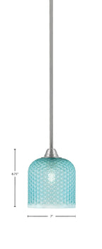 Paramount One Light Mini Pendant in Brushed Nickel with Turquoise Textured Shade