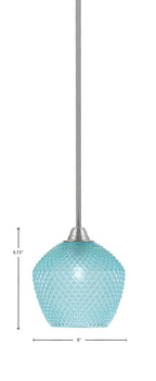 Paramount One Light Mini Pendant in Brushed Nickel with Turquoise Textured Shade