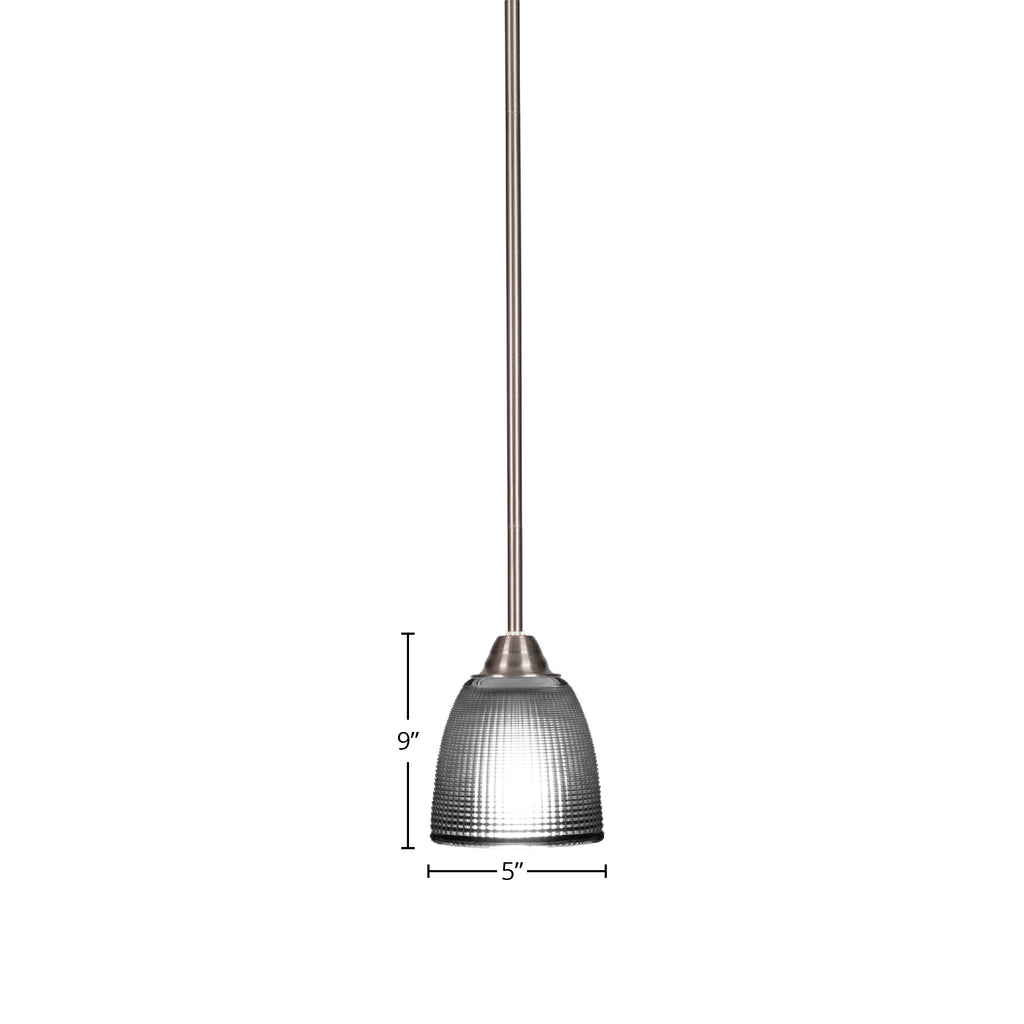 Paramount One Light Mini Pendant in Brushed Nickel with 5" Clear Ribbed Shade