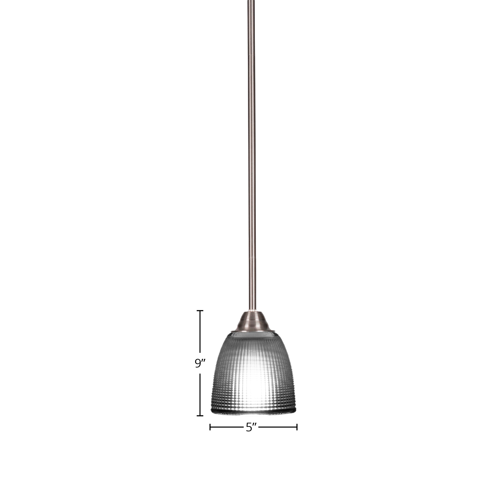 Paramount One Light Mini Pendant in Brushed Nickel with 5" Clear Ribbed Shade