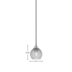 Paramount One Light Mini Pendant in Brushed Nickel with 6" Clear Ribbed Shade