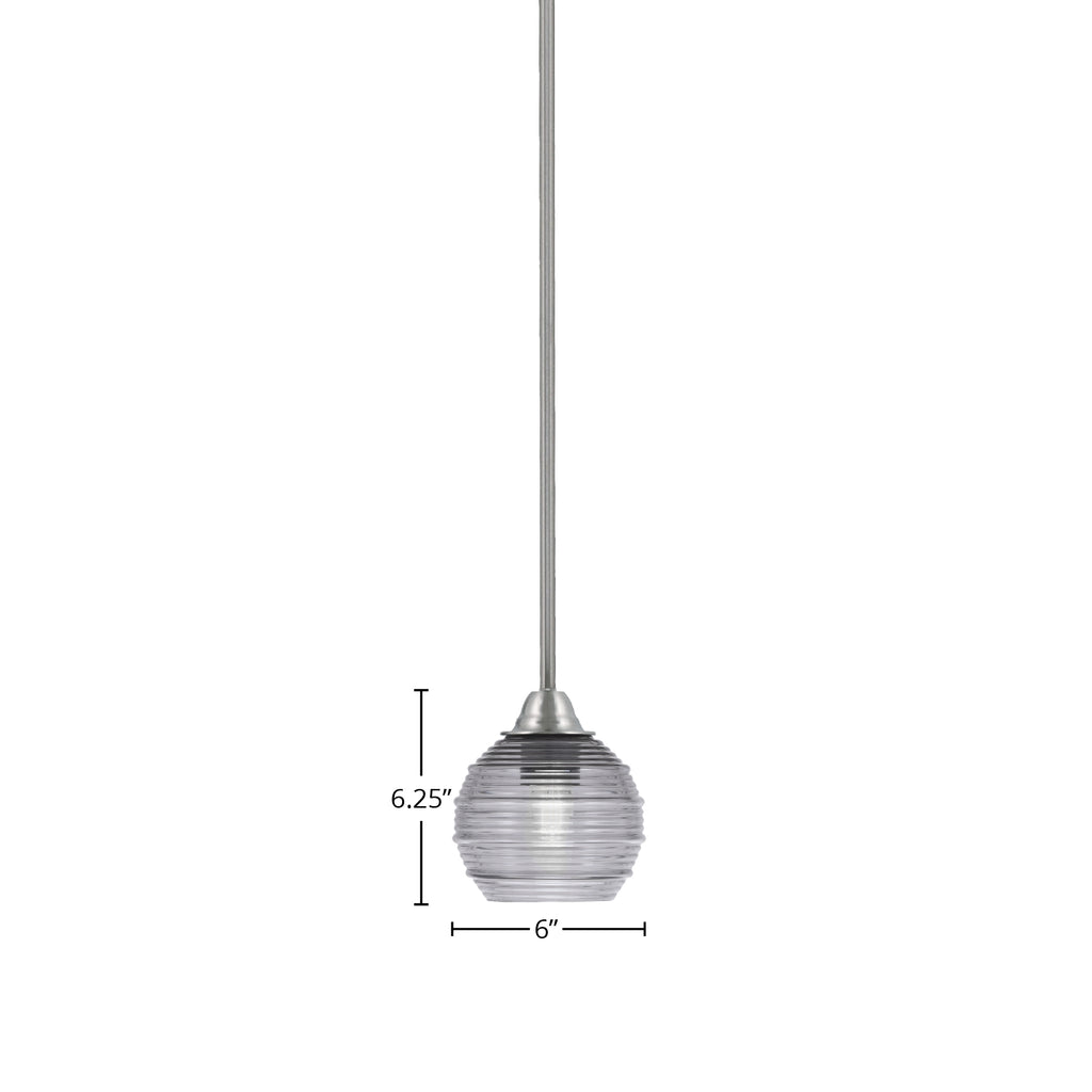 Paramount One Light Mini Pendant in Brushed Nickel with 6" Smoke Ribbed Shade
