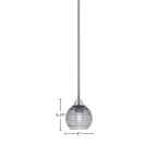 Paramount One Light Mini Pendant in Brushed Nickel with 6" Smoke Ribbed Shade