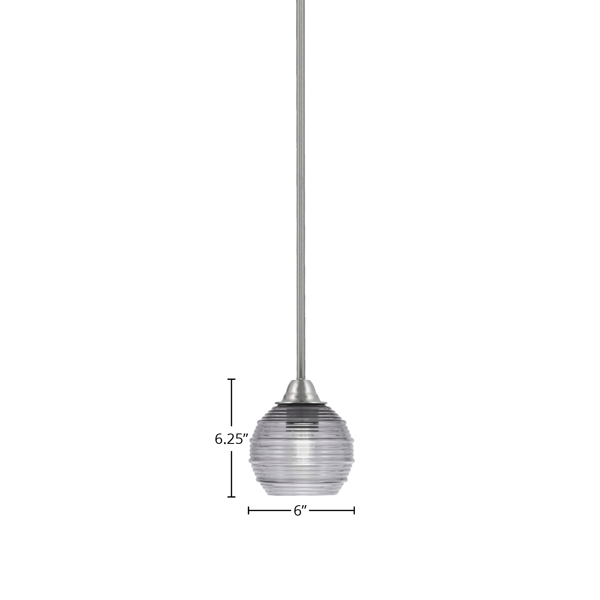 Paramount One Light Mini Pendant in Brushed Nickel with 6" Smoke Ribbed Shade