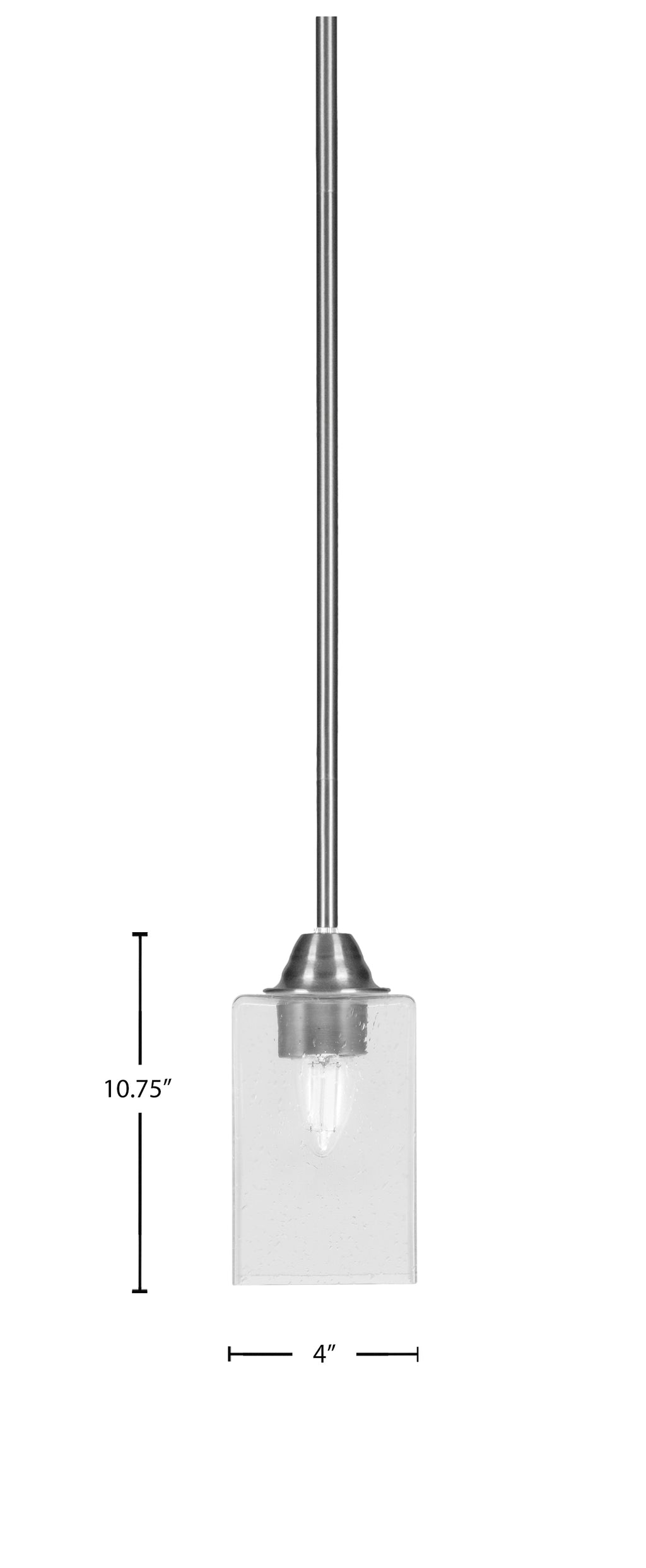 Paramount One Light Mini Pendant in Brushed Nickel with 4" Square Clear Bubble Shade