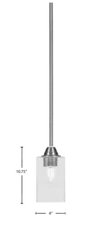 Paramount One Light Mini Pendant in Brushed Nickel with 4" Square Clear Bubble Shade