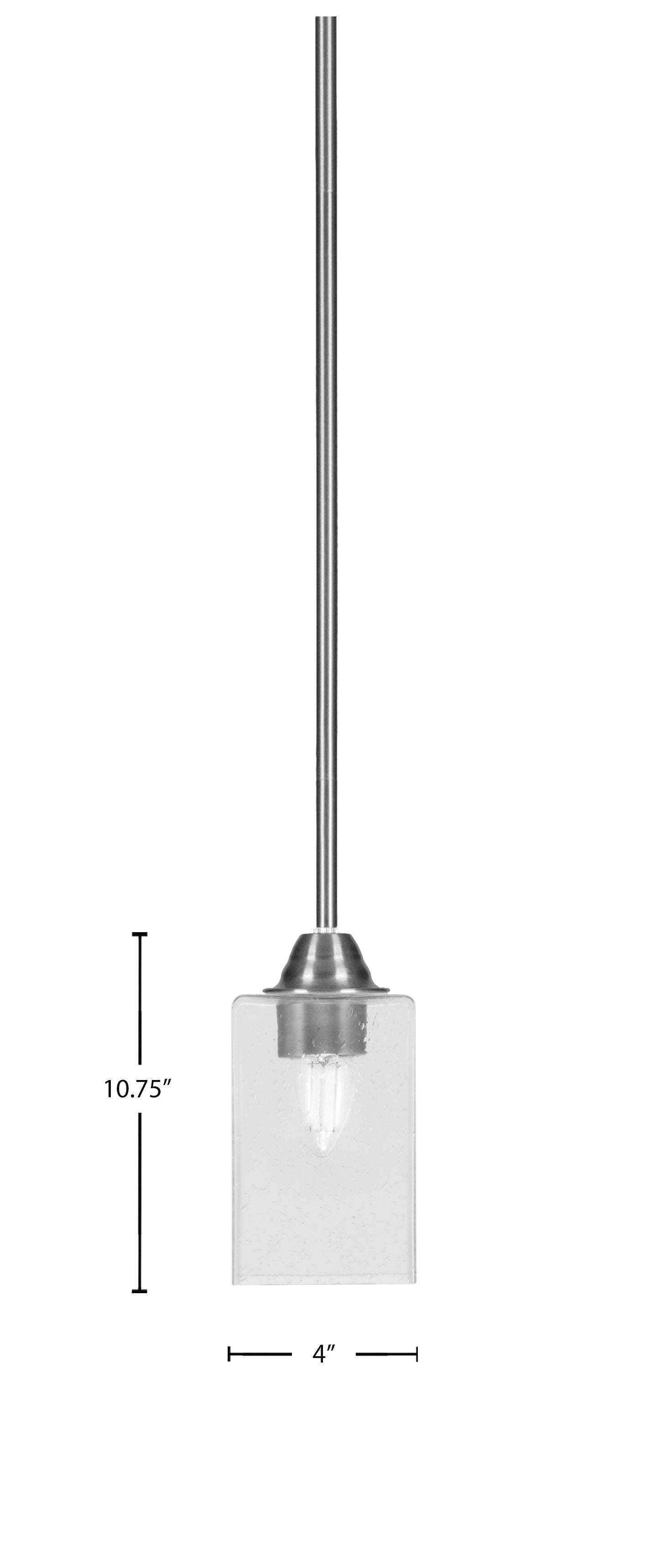 Paramount One Light Mini Pendant in Brushed Nickel with 4" Square Clear Bubble Shade