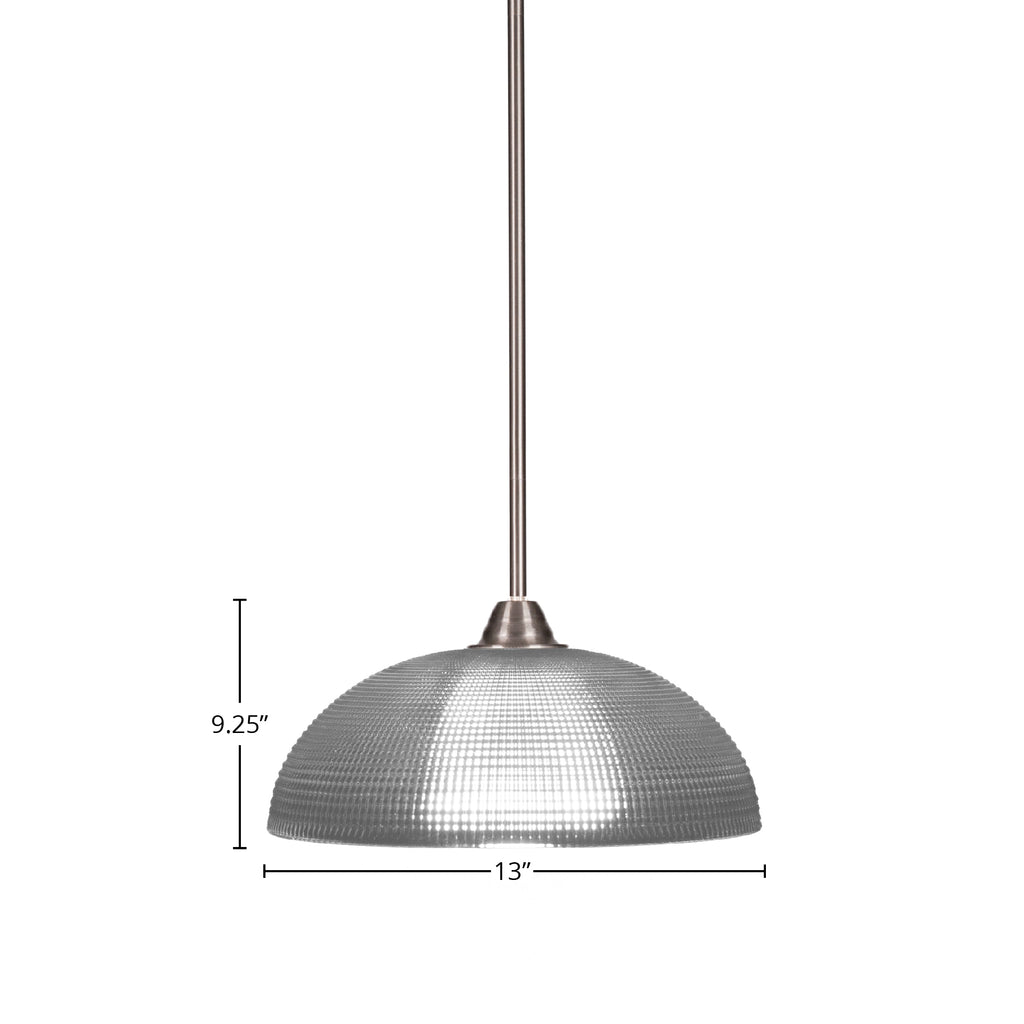 Paramount One Light Pendant in Brushed Nickel with 13" Clear Ribbed Shade