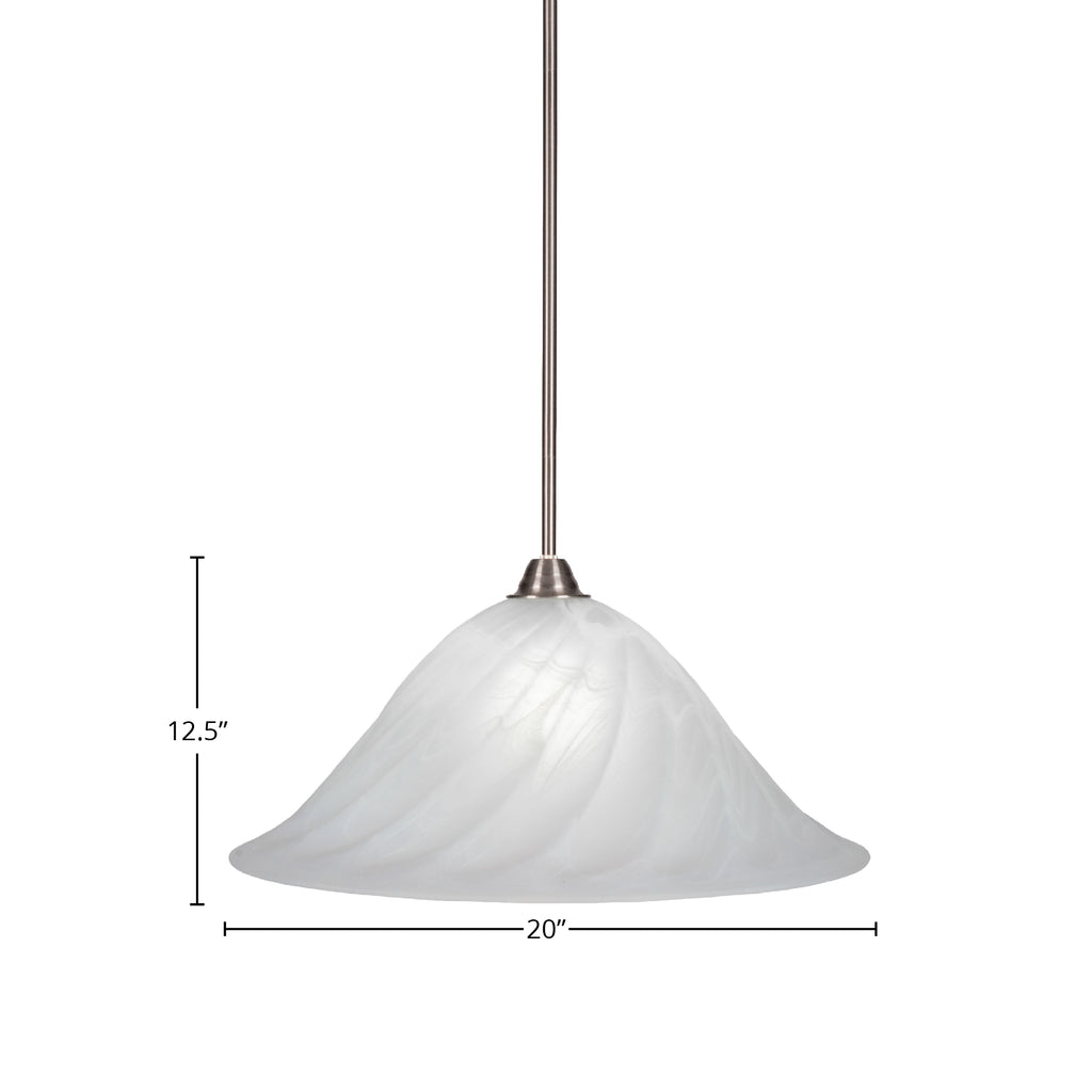 Paramount One Light Pendant in Brushed Nickel with 20" White Alabaster Swirl Shade