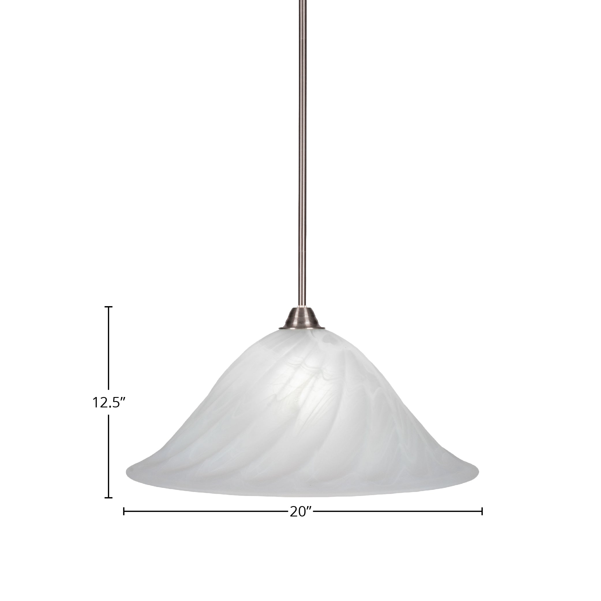 Paramount One Light Pendant in Brushed Nickel with 20" White Alabaster Swirl Shade