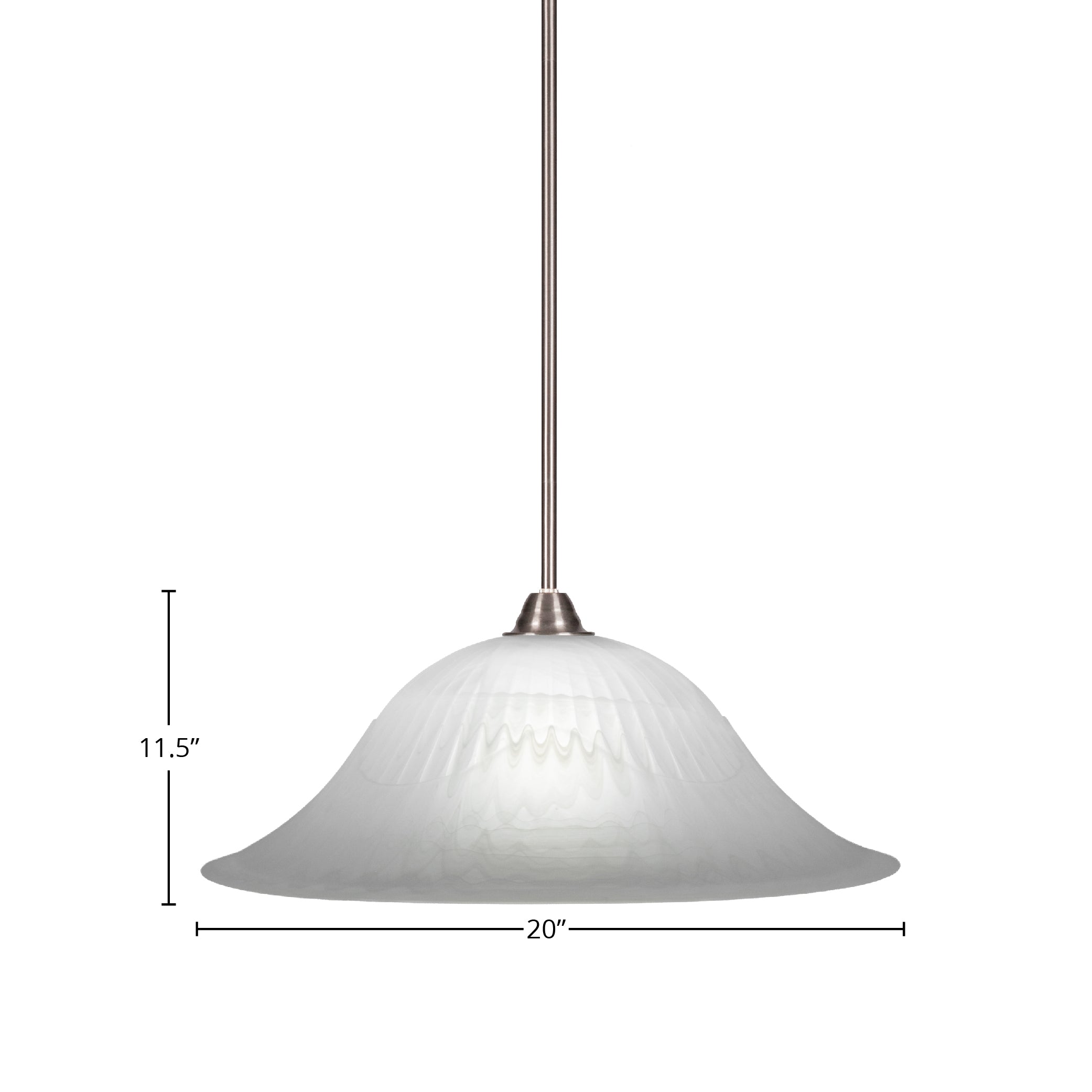 Paramount One Light Pendant in Brushed Nickel with 20" White Alabaster Swirl Shade