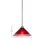 Paramount One Light Pendant in Brushed Nickel with 12" Raspberry Crystal Shade