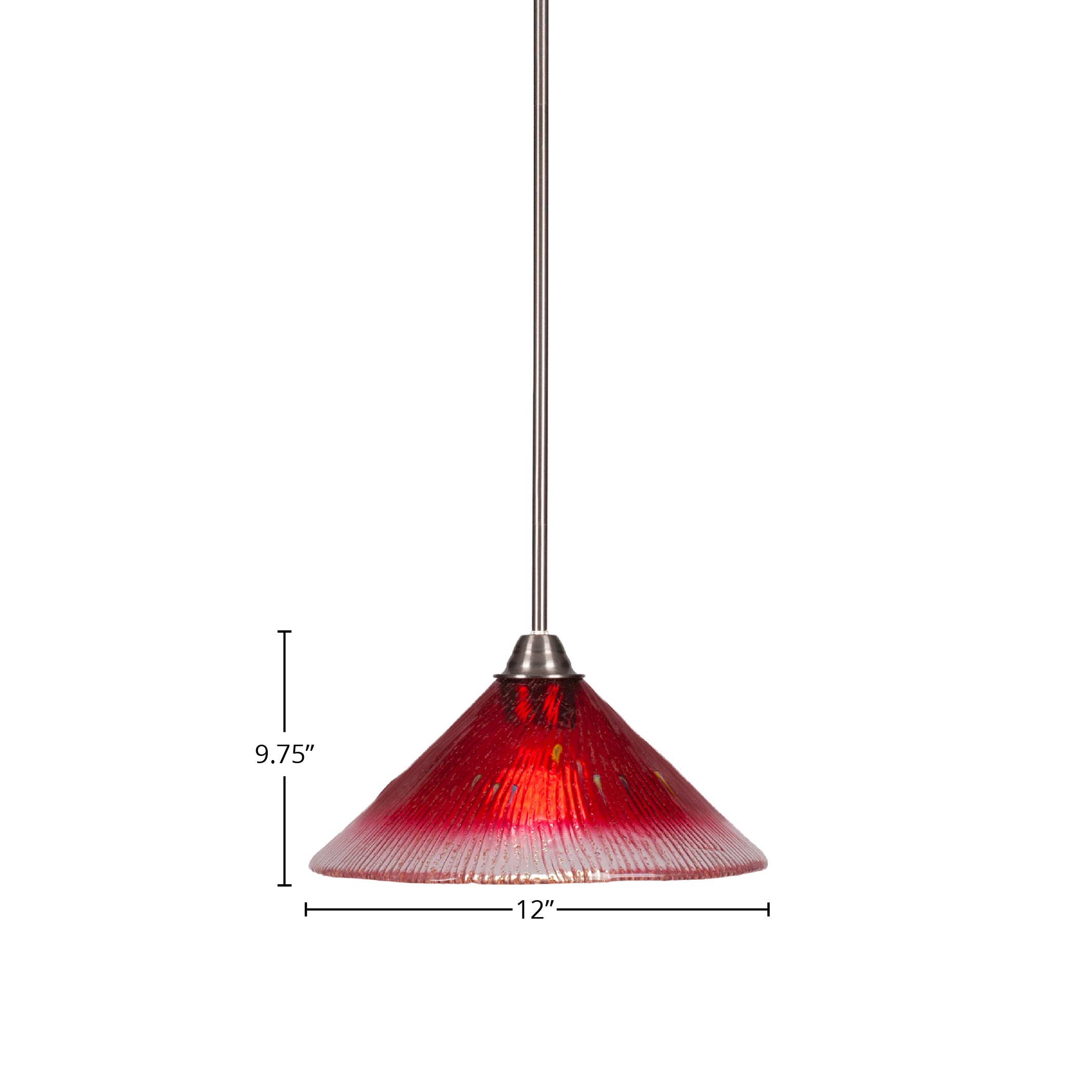Paramount One Light Pendant in Brushed Nickel with 12" Raspberry Crystal Shade