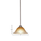 Paramount One Light Mini Pendant in Brushed Nickel with 10" Amber Crystal Shade