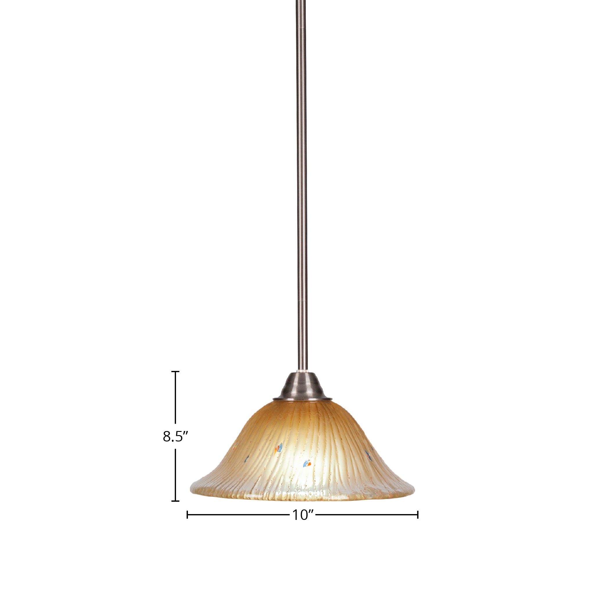 Paramount One Light Mini Pendant in Brushed Nickel with 10" Amber Crystal Shade